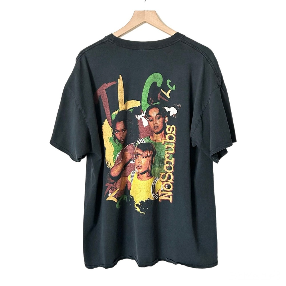 TLC T-Shirt 100% Cotton Faded Black No Scrubs Graphic Band Tee Size Medium